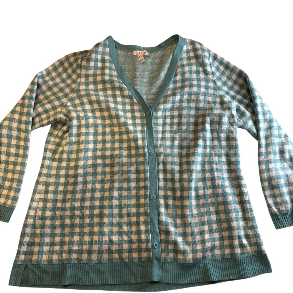 Denim & Co Blue and White Checkered Cardigan Size 2X